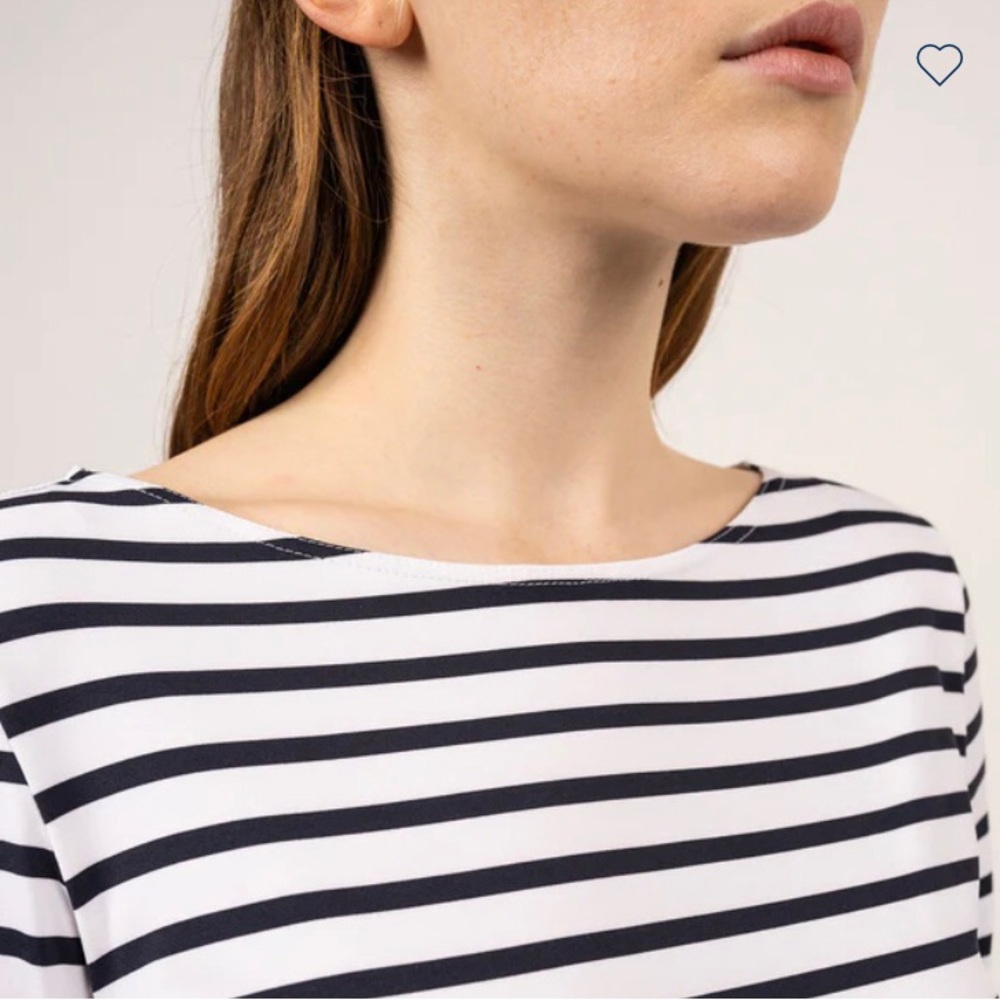 Saint James Propriano Nautical Stripe Stretch Boatneck Midi Dress Anti UV Size 2 - Picture 9 of 11